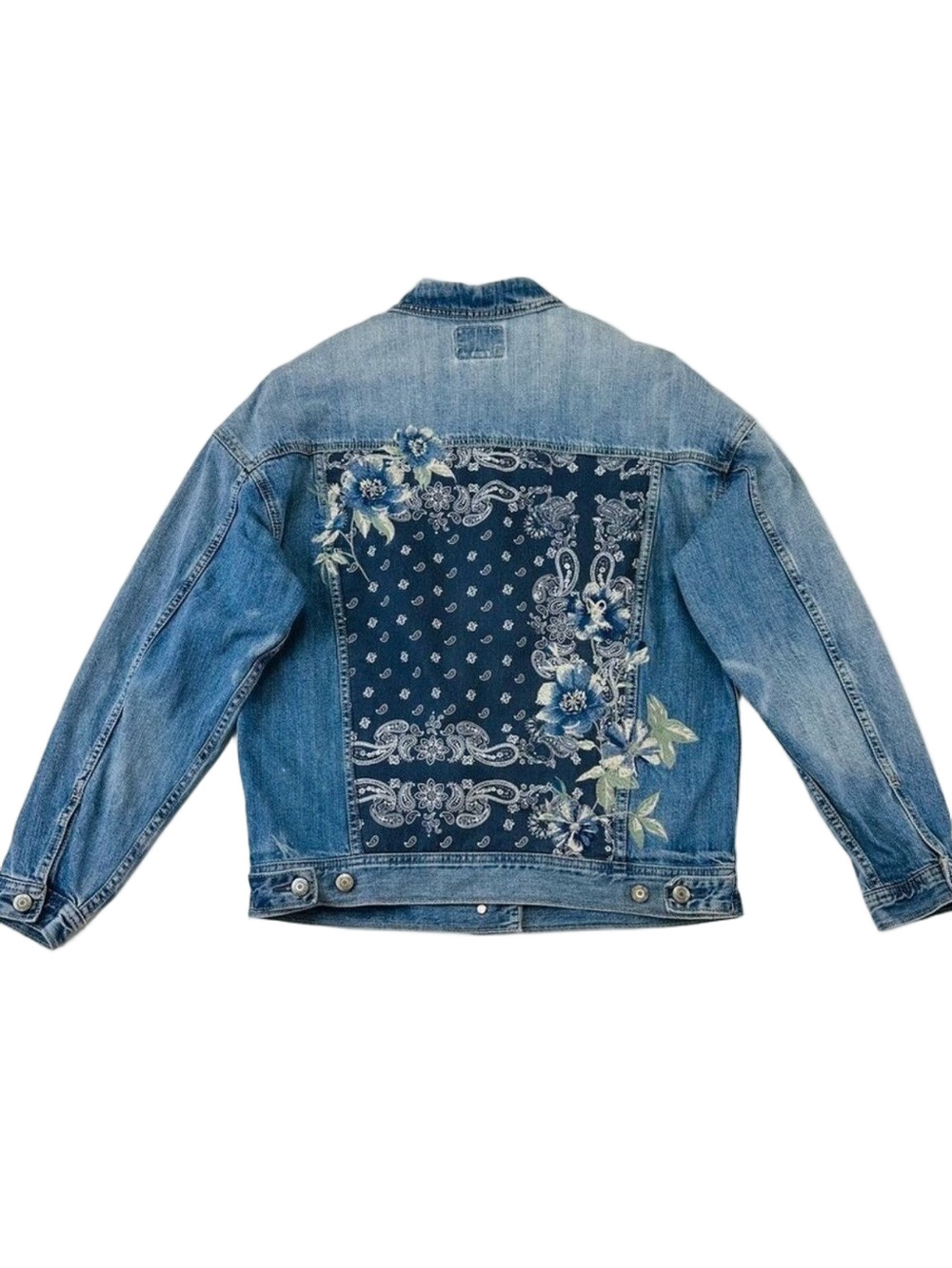 Bandana embroidered embellished Jean jacket American Eagle Oversize Boho bandana